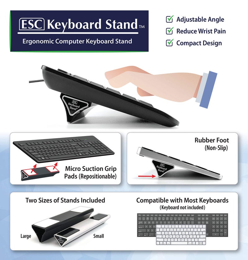 GPG2 ESC Keyboard Stand (2 Sizes), Fixed Tilt Ergonomic Riser for Compact & Full Keyboards, Non-Slip Base, Compatible with Flat-Back Keyboard Only - Image 2